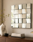 PrismAura Collection - 24" Geometric Cube Beveled Wall Mirror with PU Frame