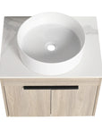 Overhead detail of round bowl on 24 inch bathroom vanity with vessel sink 24" marble-look countertop | Ace Decor
