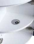 MetroMini 12.8 inch corner vanity with built-in drain pipe cut-out for easy plumbing installation.