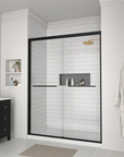 Bathroom installation view with black-framed sliding doors for shower, size 60 x 70 | Ace Decor