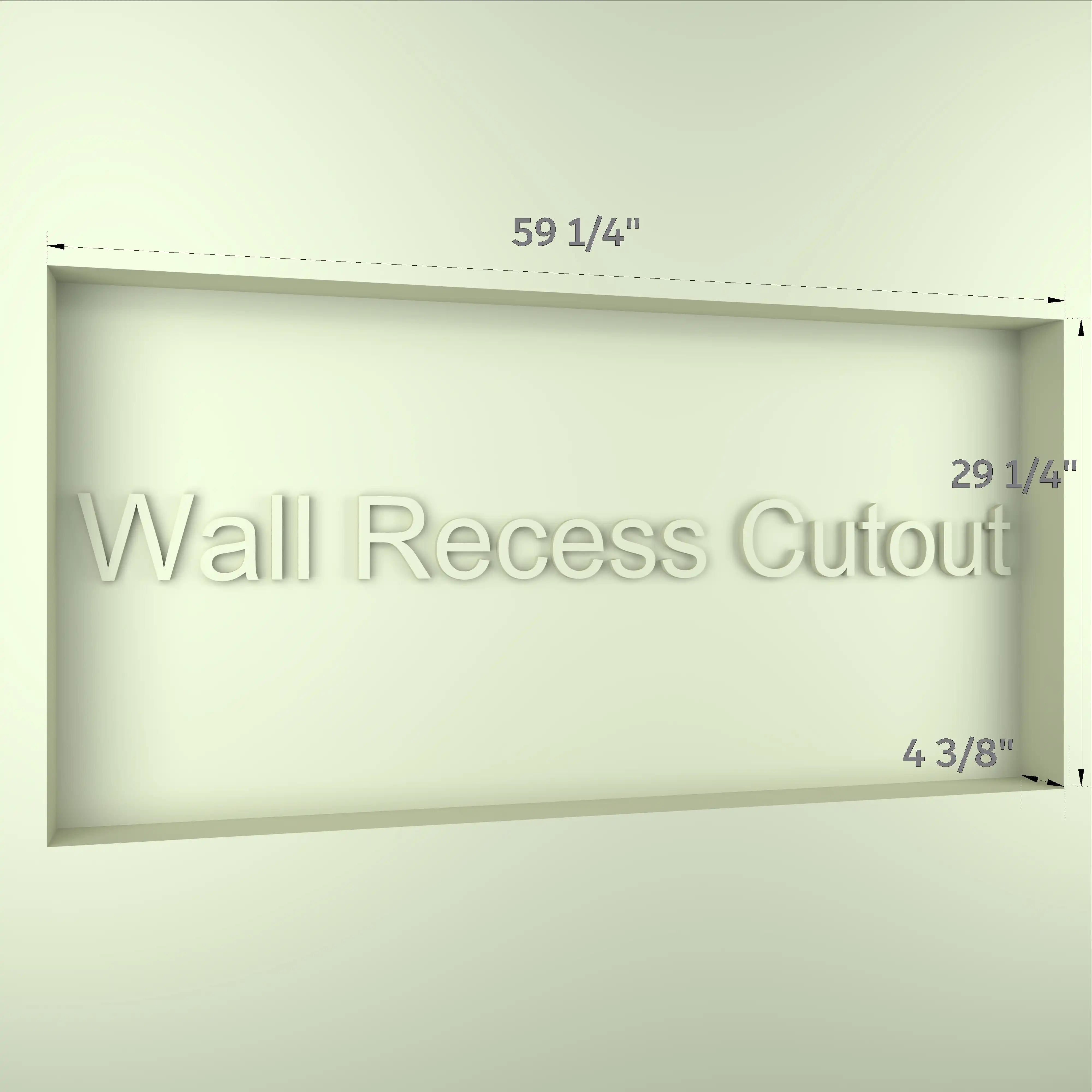 Cutout dimensions required for recessed installation of Pro Shower 60x30 LED mirror cabinet.