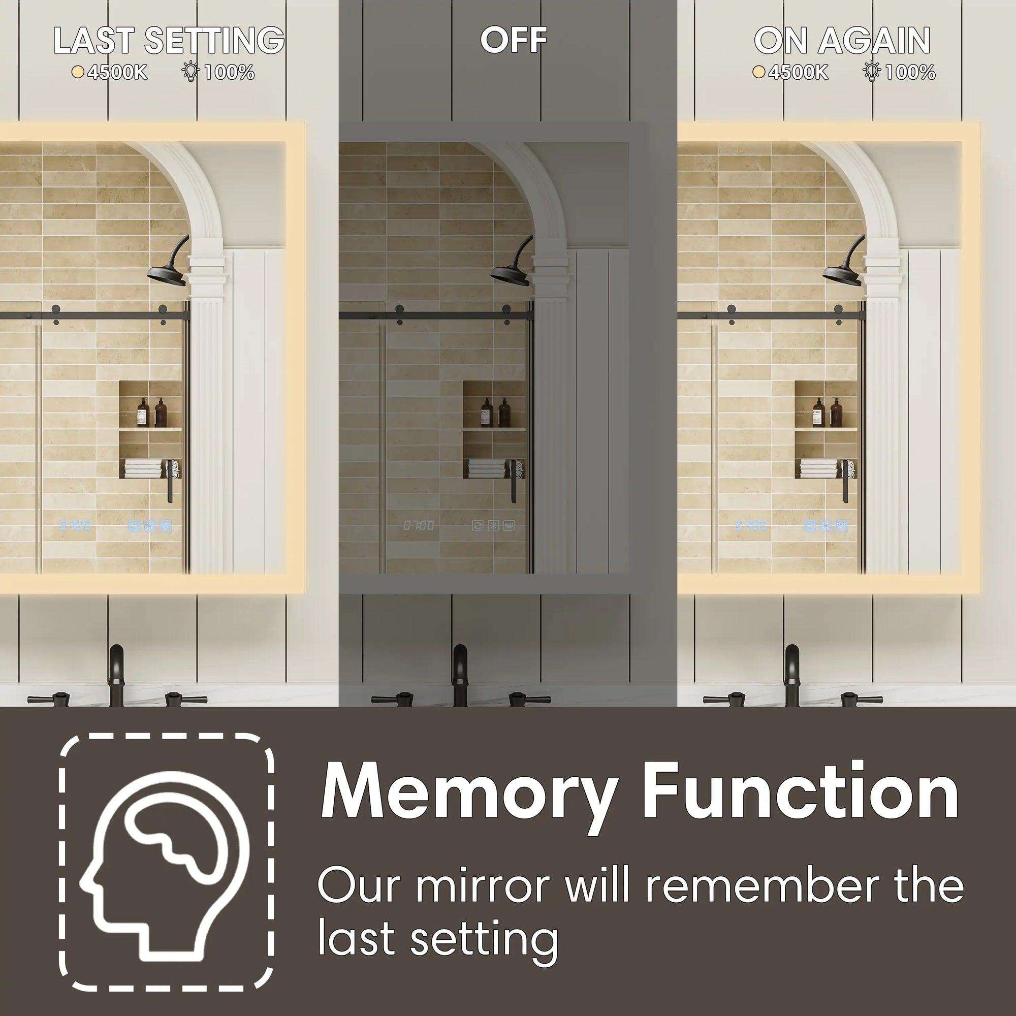 Single-door medicine cabinet memory function demonstration, retains last lighting setting after restart.