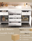 Soleil 60" Bathroom Vanity with Sink, Elegant White Cabinet with Drawers