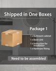 24" bathroom vanity walnut package contents with cabinet and resin sink | Ace Decor