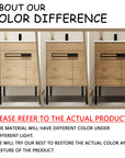 24" freestanding bathroom vanity with sink showing imitative oak finish color variations under different lighting | Ace Decor
