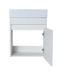 18" white bathroom sink with vanity highlighting spacious cabinet interior and soft-close door | Ace Decor