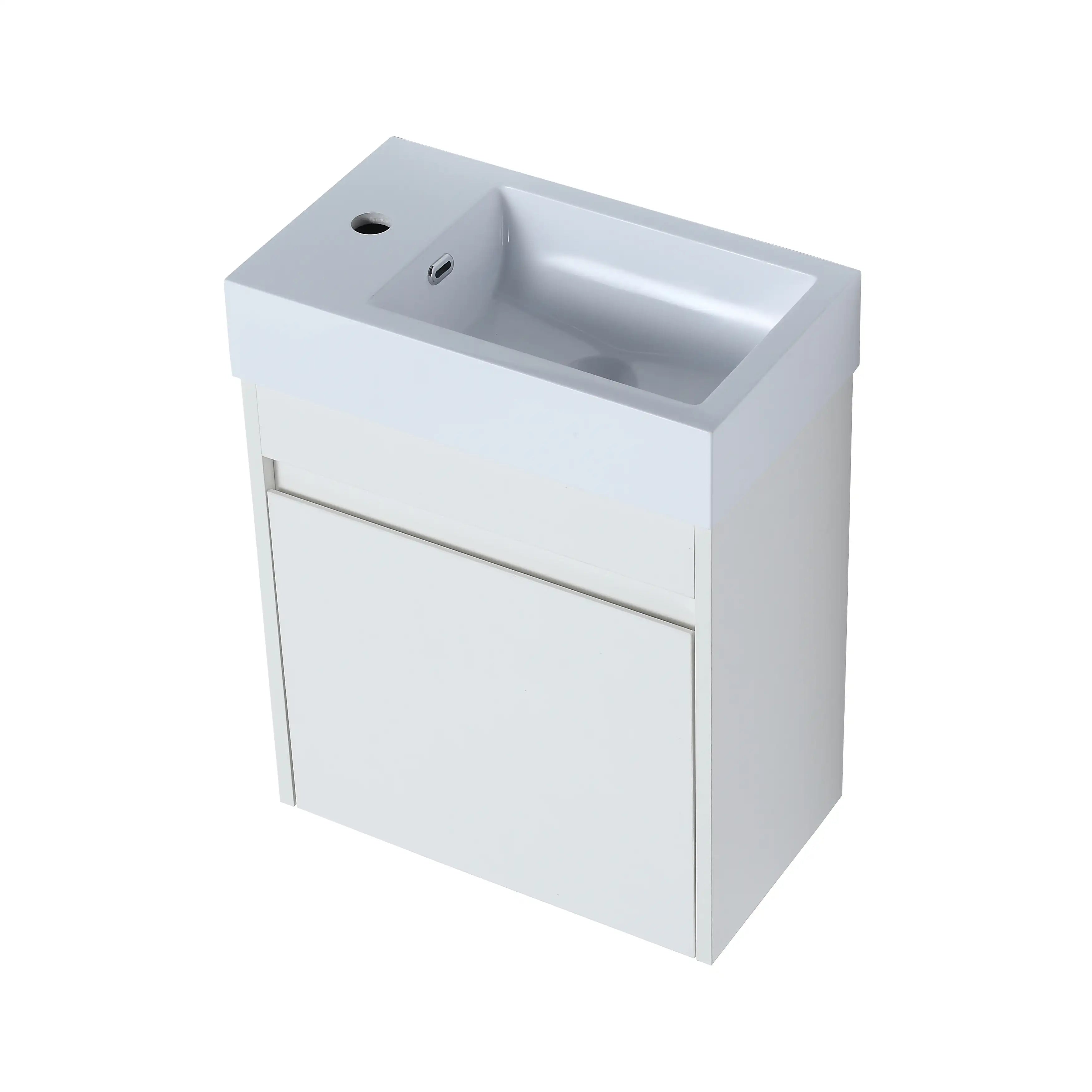 18'' Pure White Floating Bathroom Vanity with White Resin Sink & Soft-Close Cabinet