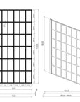 Technical drawing of fixed shower door panel 34 x 72 inch black frame | Ace Decor