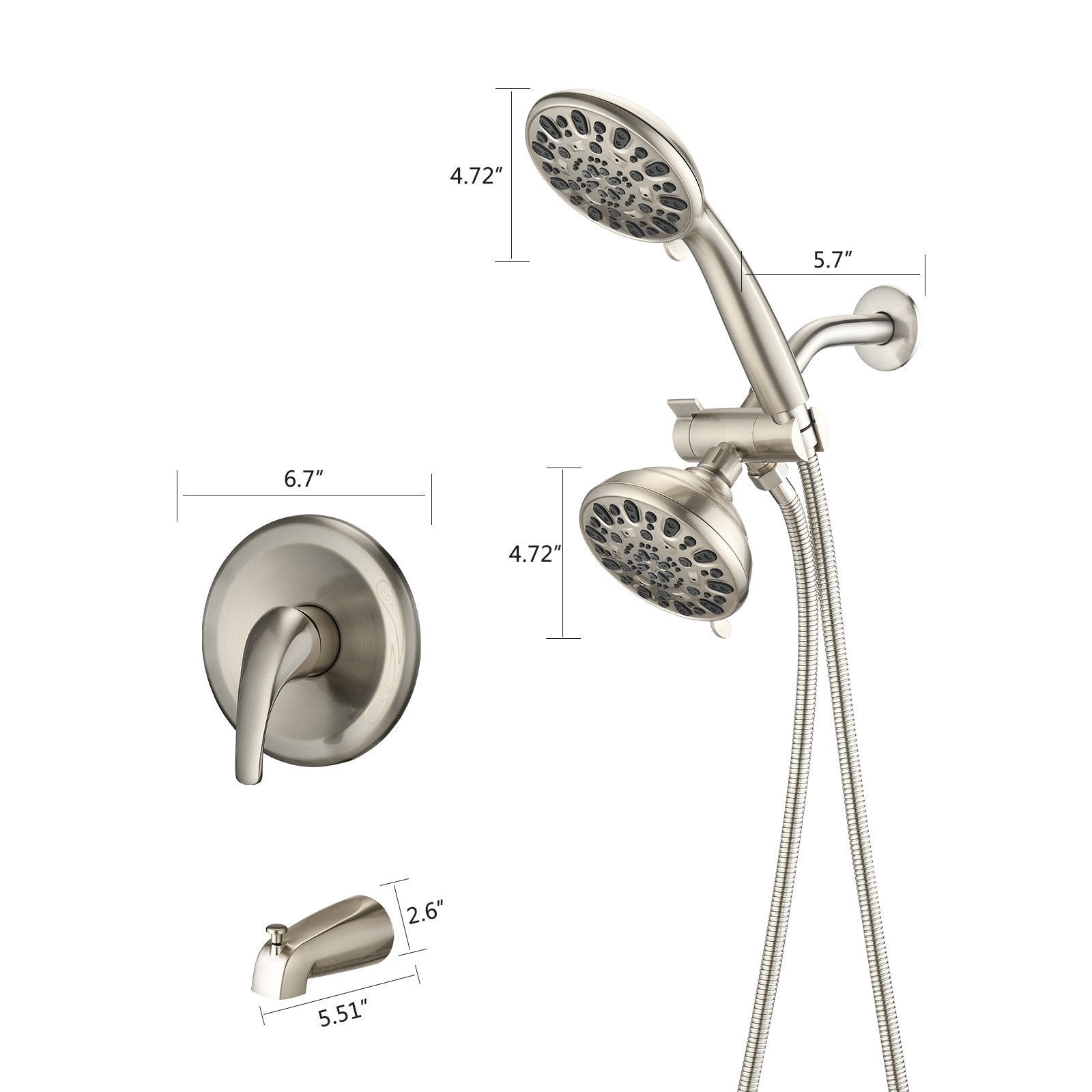 Briar 2-in-1 Dual Shower System with Tub Spout - Brushed Nickel