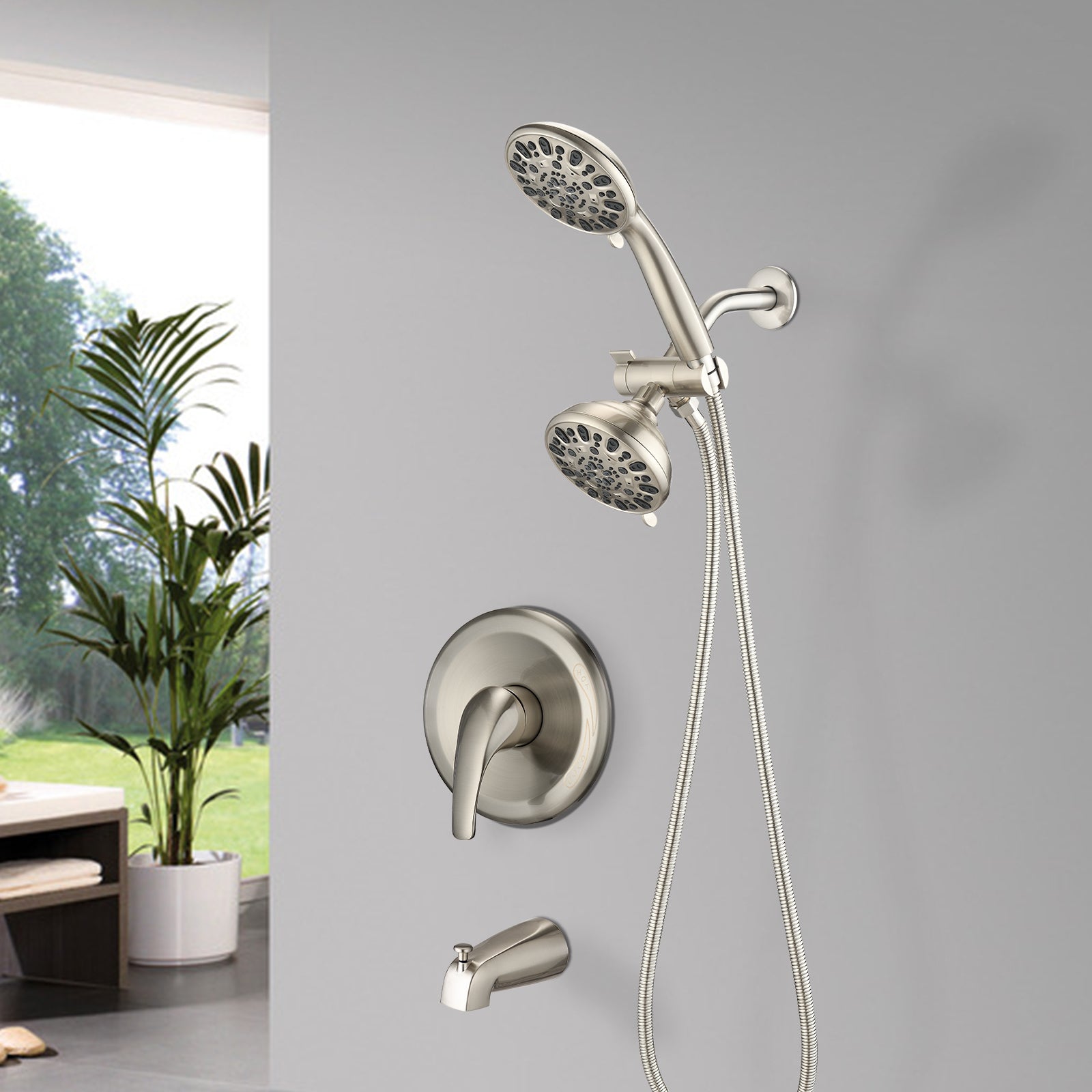 Briar 2-in-1 Dual Shower System with Tub Spout - Brushed Nickel