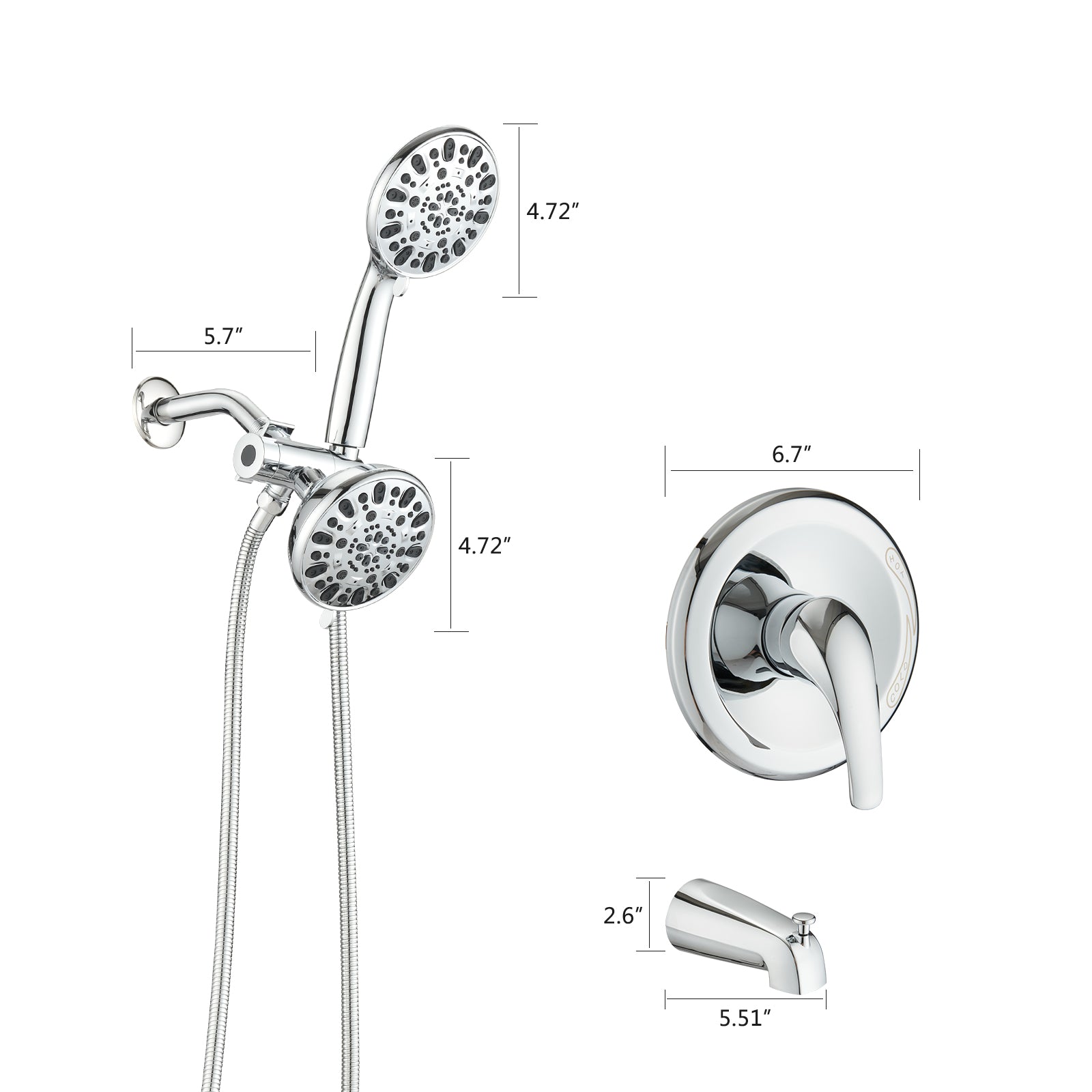 Briar 2-in-1 Dual Shower System with Tub Spout - Chrome