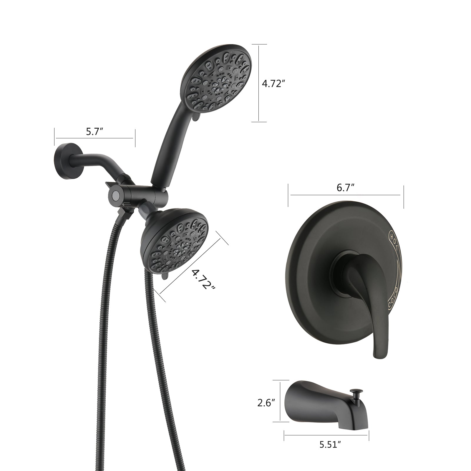 Briar 2-in-1 Dual Shower System with Tub Spout - Matte Black