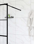 34 x 72 panel shower door with black grid frame and ceiling-mounted support bar | Ace Decor
