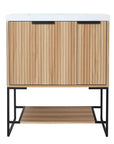 30" freestanding makeup vanity in maple with fluted cabinet doors and open shelf | Ace Decor