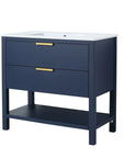 single 30 inch bathroom vanity freestanding design with bottom shelf storage, navy blue, 30" | Ace Decor