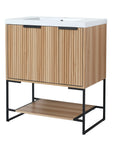 30" freestanding makeup vanity with integrated sink and fluted wood cabinet design | Ace Decor