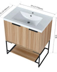 30" freestanding makeup vanity with sink showing detailed dimensions and compact design | Ace Decor