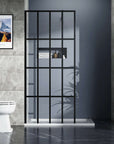 34 x 72 black grid-frame panel shower door in a modern bathroom | Ace Decor