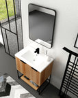 30" freestanding makeup vanity top view with sink and minimalist bathroom setup.