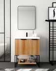 30" freestanding makeup vanity with sink in modern bathroom setting and open storage shelf | Ace Decor