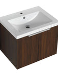 24" bathroom vanity walnut with integrated resin sink front view | Ace Decor