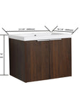 24" bathroom vanity walnut dimensions with width depth and height measurements | Ace Decor