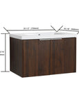 Monterey Series 30" Floating Bathroom Vanity in California Walnut with Integrated Sink and Double-Door Storage Cabinet