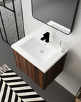 24" bathroom vanity walnut angled top view with integrated sink detail | Ace Decor