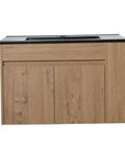 30" wall mounted vanity units with black sink top and wood finish | Ace Decor