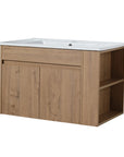 30" wall mounted vanity cabinet in oak finish with white ceramic sink top | Ace Decor