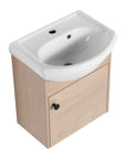 18" small bathroom vanity with sink showing sculpted bowl sink and single-door storage, angled view | Ace Decor