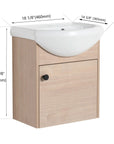 18" small bathroom vanity with sink showing compact dimensions and curved ceramic basin | Ace Decor