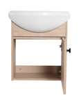 18" small bathroom vanity with sink featuring curved ceramic basin and wood cabinet, front view | Ace Decor