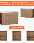 30" wall mounted vanity cabinet with reversible open shelf and adjustable storage | Ace Decor