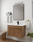 30" wall mounted vanity cabinet installed in modern bathroom setting with white sink | Ace Decor