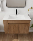 30" wall mounted vanity cabinet with white ceramic sink and double doors | Ace Decor