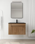 Front view of 30" wall mounted vanity units with black sink top and double-door storage | Ace Decor