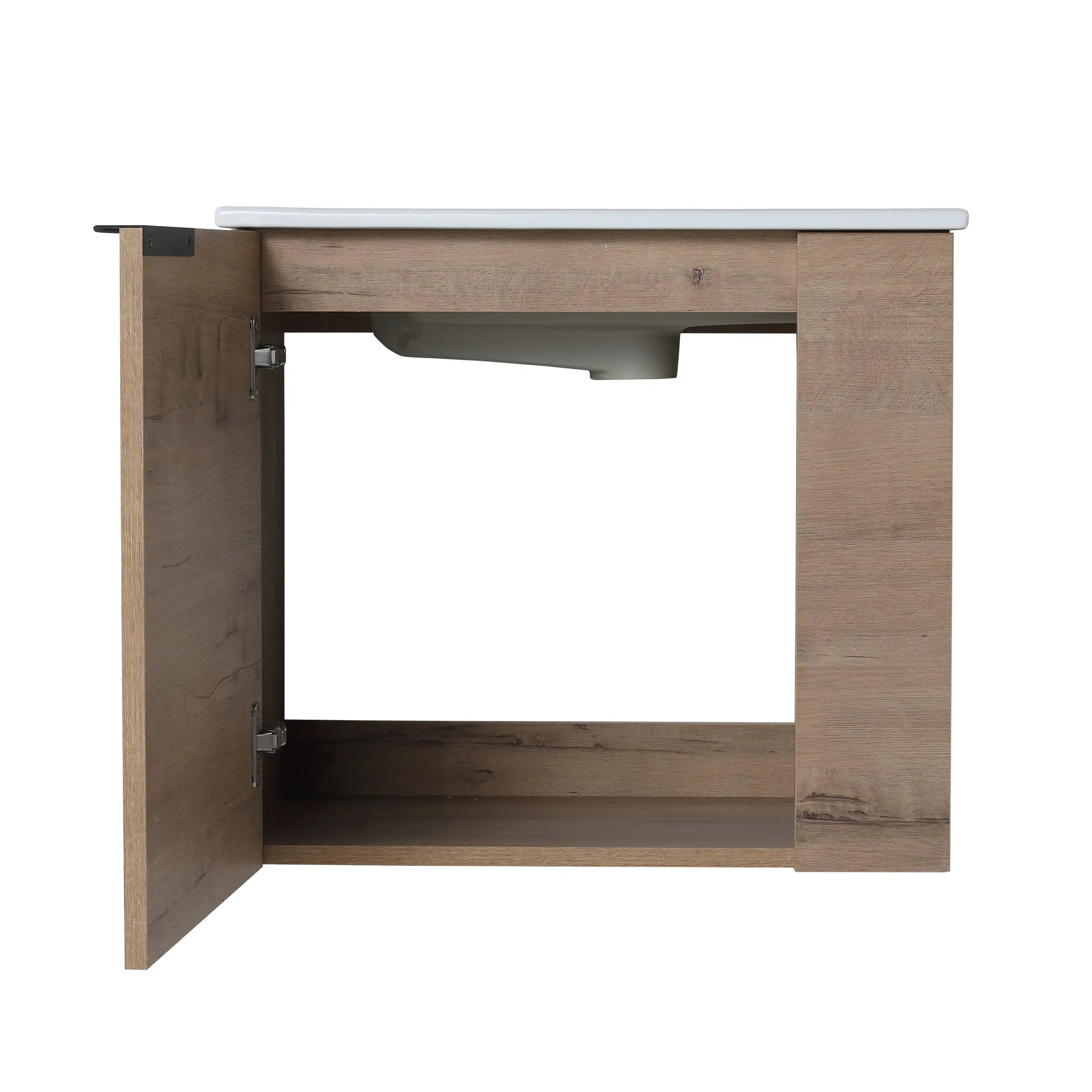 22” Imitative Oak Wall-Mounted Floating Bathroom Vanity Sink - 1 Storage Space & Side Faucet