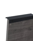 Close-up of matte black handle on 22" floating bathroom vanity sink cabinet in grey wood finish | Ace Decor