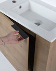 22” Imitative Oak Wall-Mounted Floating Bathroom Vanity Sink - 1 Storage Space & Side Faucet