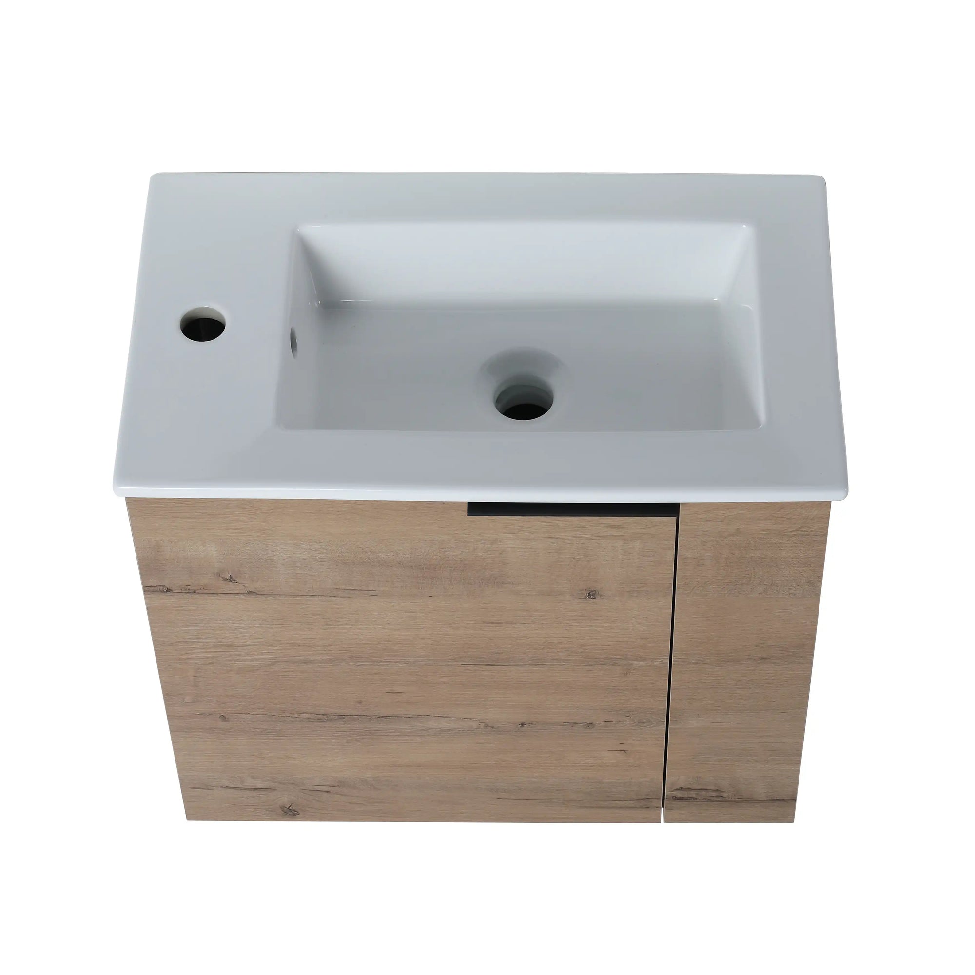 22” Imitative Oak Wall-Mounted Floating Bathroom Vanity Sink - 1 Storage Space & Side Faucet