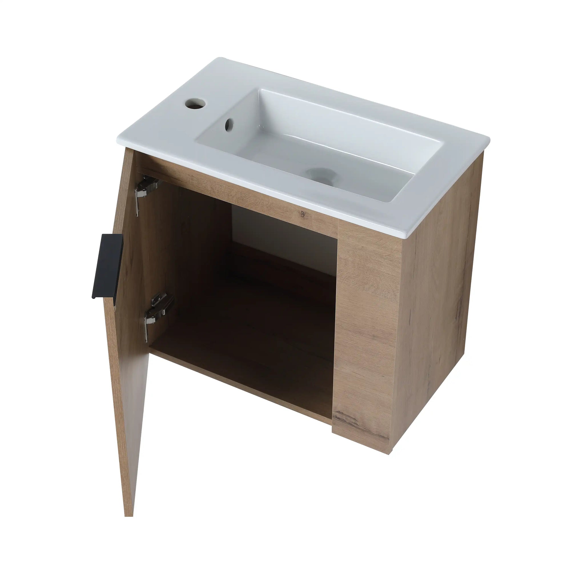 22” Imitative Oak Wall-Mounted Floating Bathroom Vanity Sink - 1 Storage Space & Side Faucet