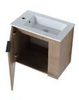 22” Imitative Oak Wall-Mounted Floating Bathroom Vanity Sink - 1 Storage Space & Side Faucet