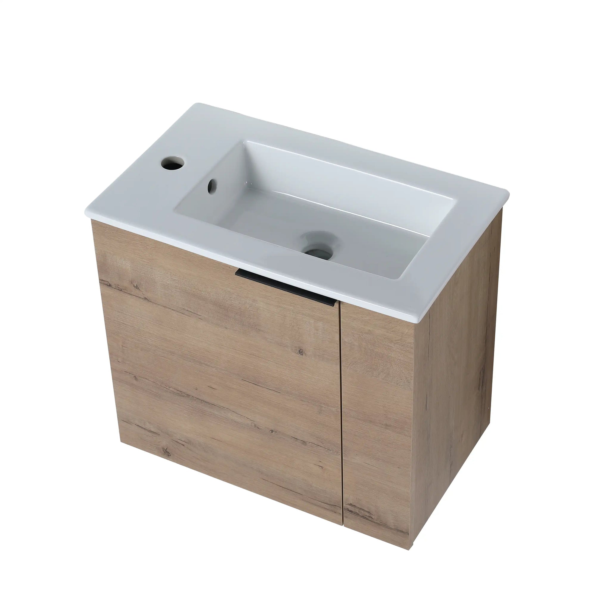 22” Imitative Oak Wall-Mounted Floating Bathroom Vanity Sink - 1 Storage Space & Side Faucet