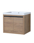 Side perspective of 24" wall mounted vanity unit in imitative oak with clean modern lines | Ace Decor