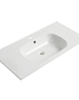 36" floating sink vanity for bathroom with integrated white resin sink top, top view | Ace Decor