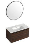 36" wall mounted single bathroom vanity set with mirror, floating walnut bathroom cabinet | Ace Decor
