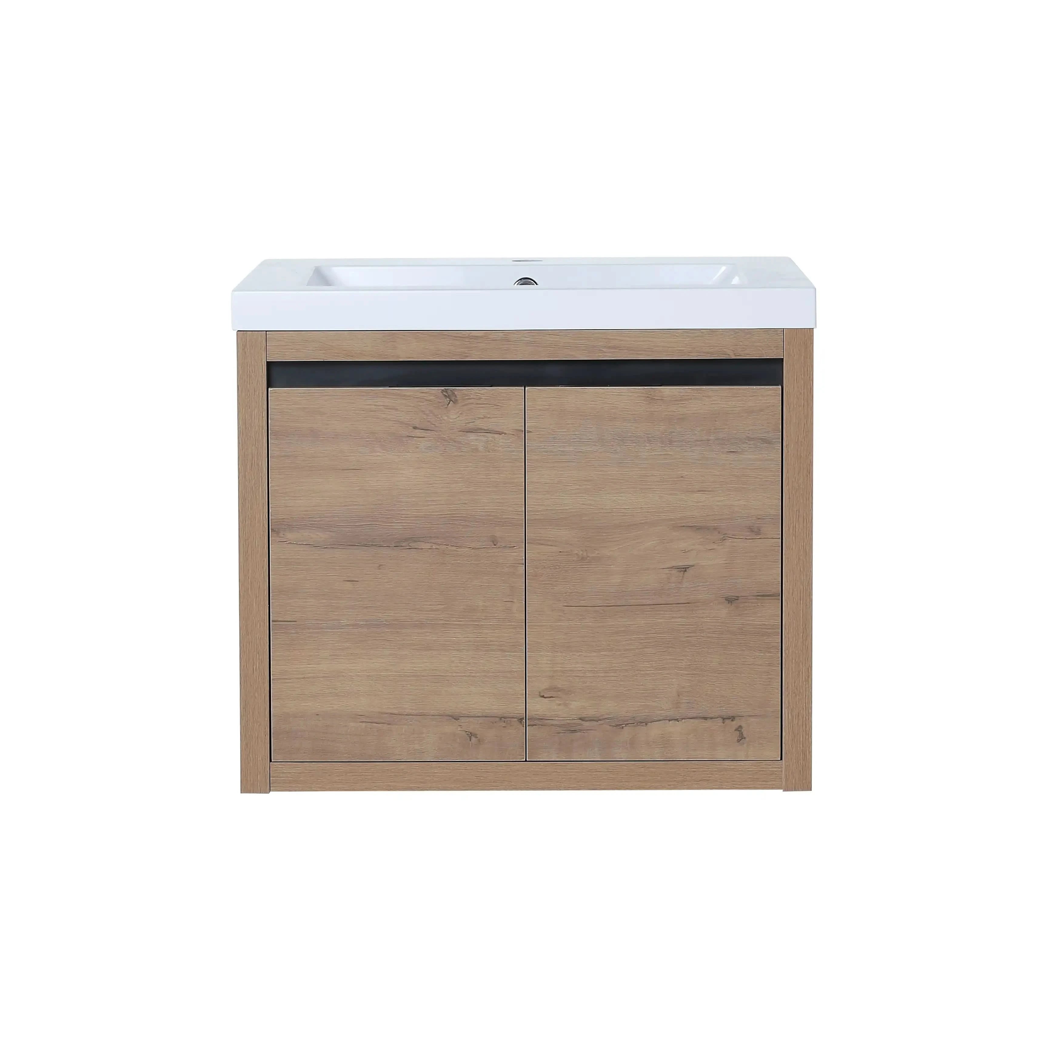 24'' & 47'' Imitative Oak Floating Vanity Bathroom | Resin Sink and Soft-Close Doors