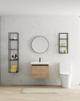 24" wall mounted vanity unit in oak finish installed in modern bathroom | Ace Decor