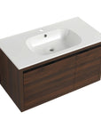 36" wall mounted single bathroom vanity with integrated resin sink and walnut cabinet | Ace Decor